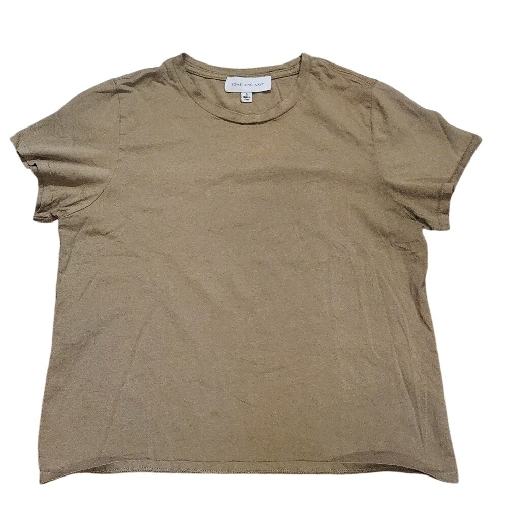 Something Navy Cotton Khaki Green Cropped Short Tee Small Normcore Sporty Casual